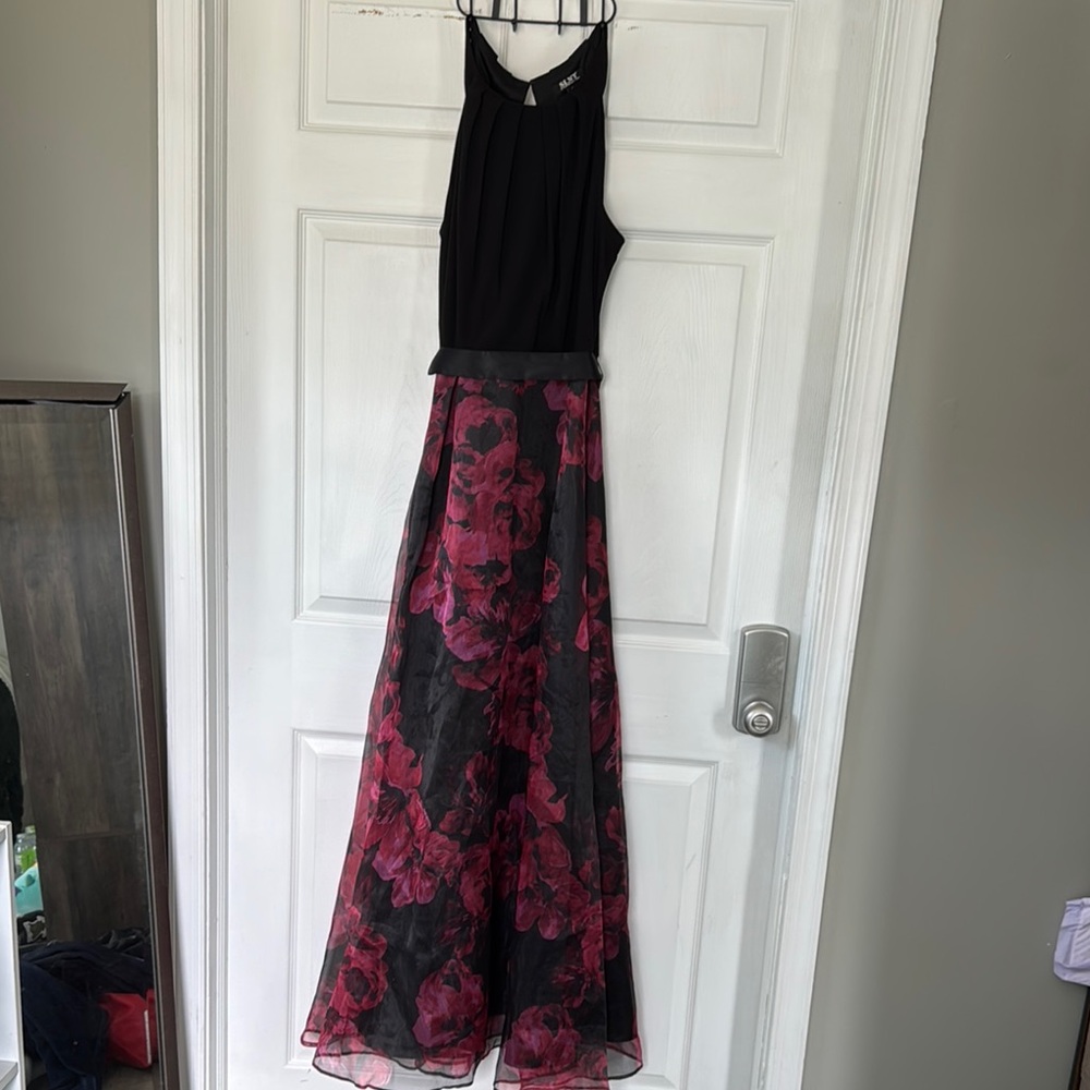 Black and Pink Floral Maxi Dress